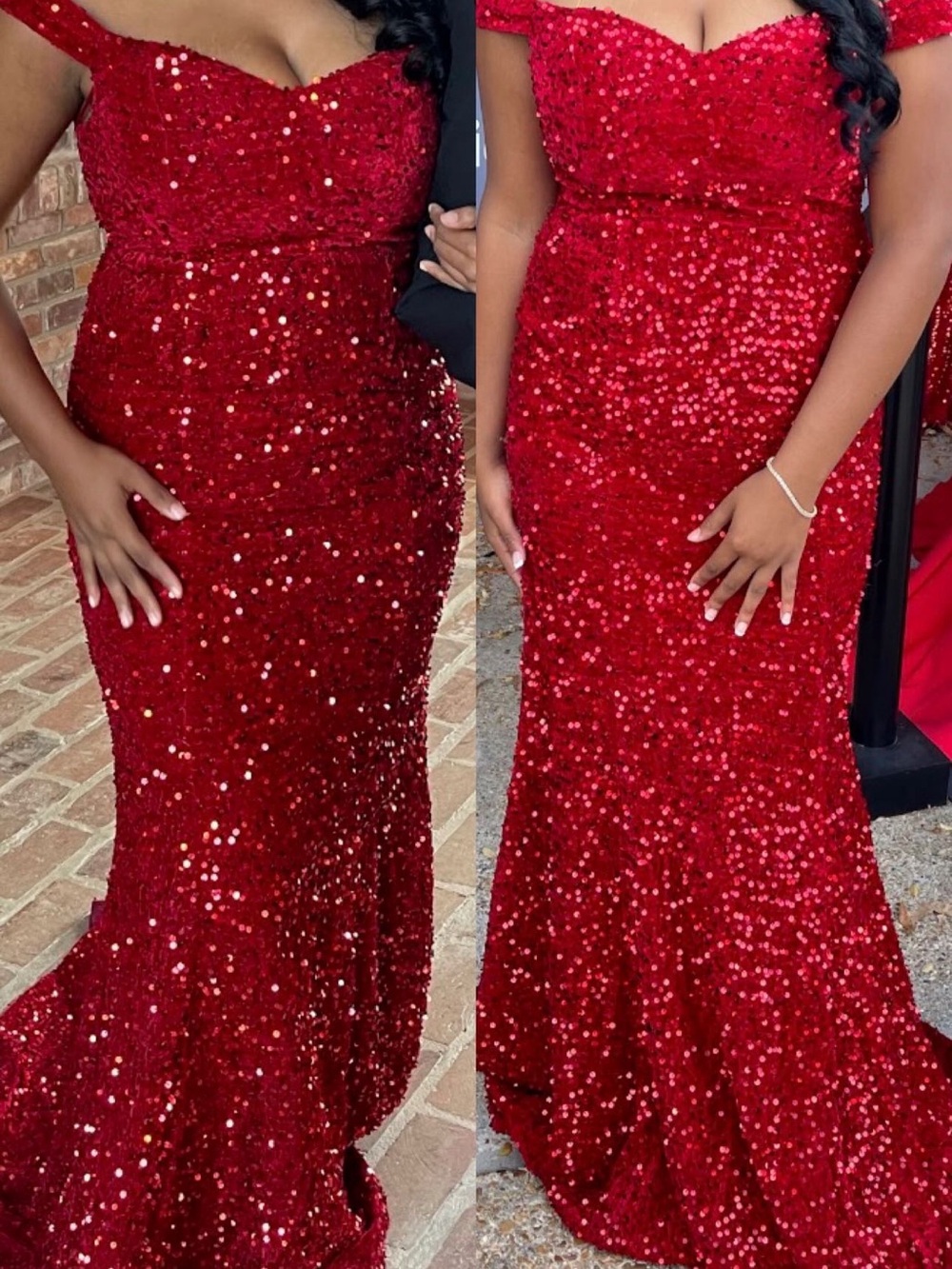 Glamorous Red Sequin Off-Shoulder Prom Dress